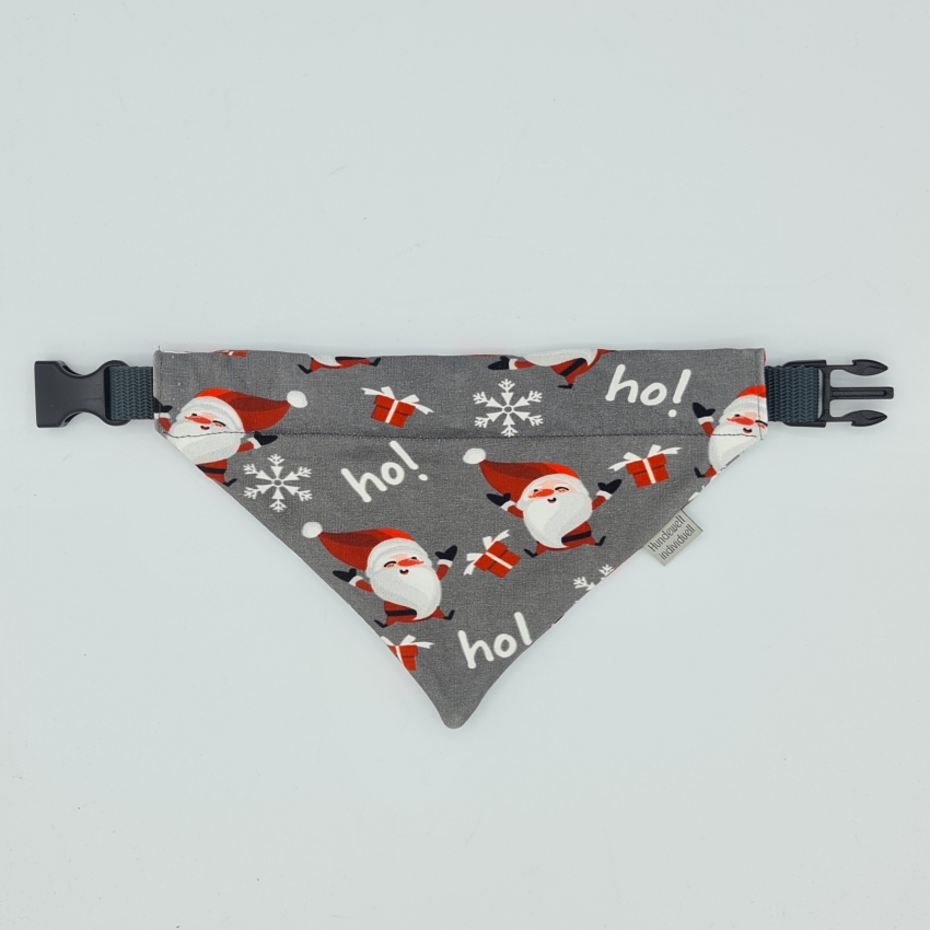 Weihnachtliches Halstuch für den Hund in grau mit Weihnachtsmännern